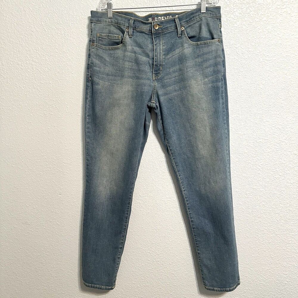 Devil Dog Dungarees Jeans Mens 36x32 Slim Blue Straight Original Stretch Denim